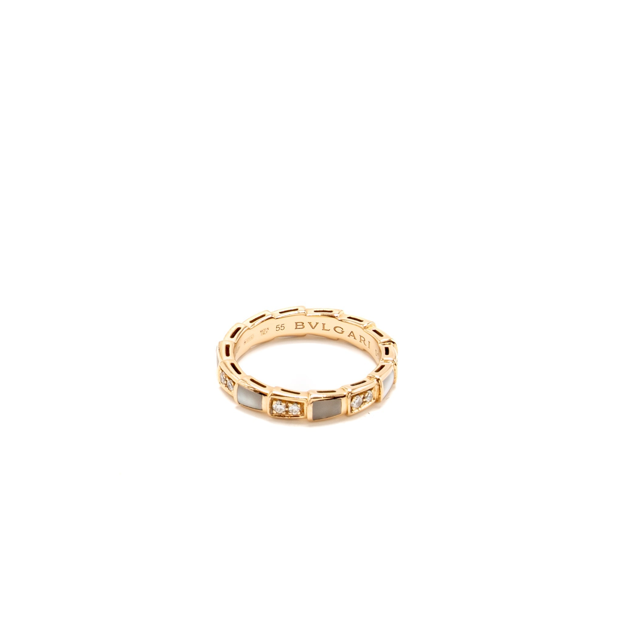 BVLGARI SERPENTI VIPER RING MOTHER OF PEARL, ROSE GOLD WITH DIAMONDS