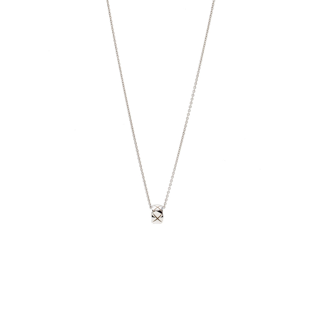 CHANEL COCO CRUSH NECKLACE QUILTED MOTIF WHITE GOLD