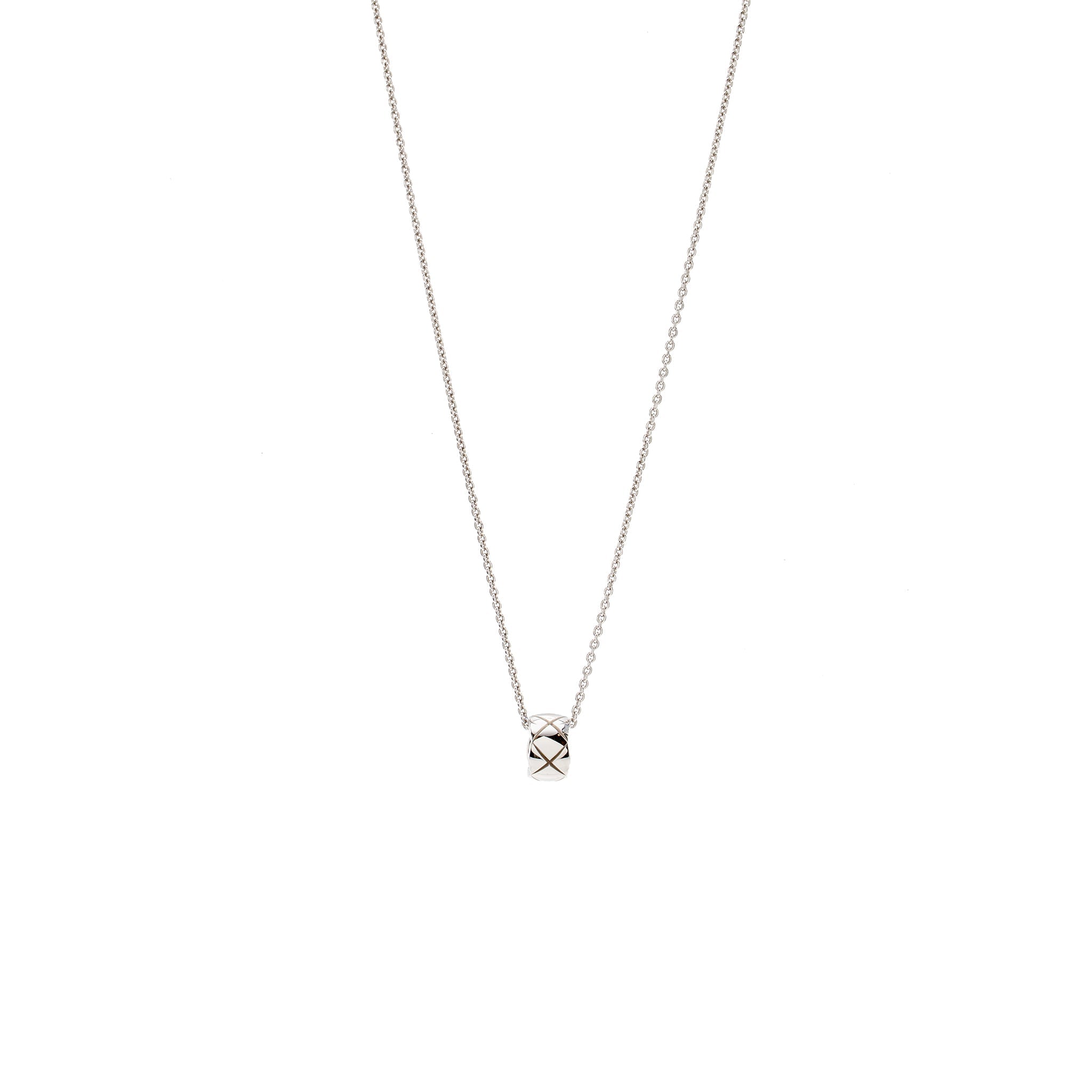 CHANEL COCO CRUSH NECKLACE QUILTED MOTIF WHITE GOLD