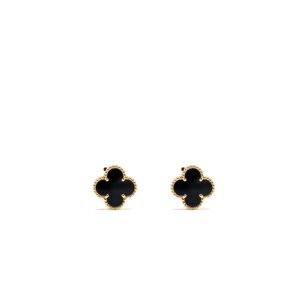 VAN CLEEF & ARPELS VINTAGE ALHAMBRA EARRINGS YELLOW GOLD, ONYX