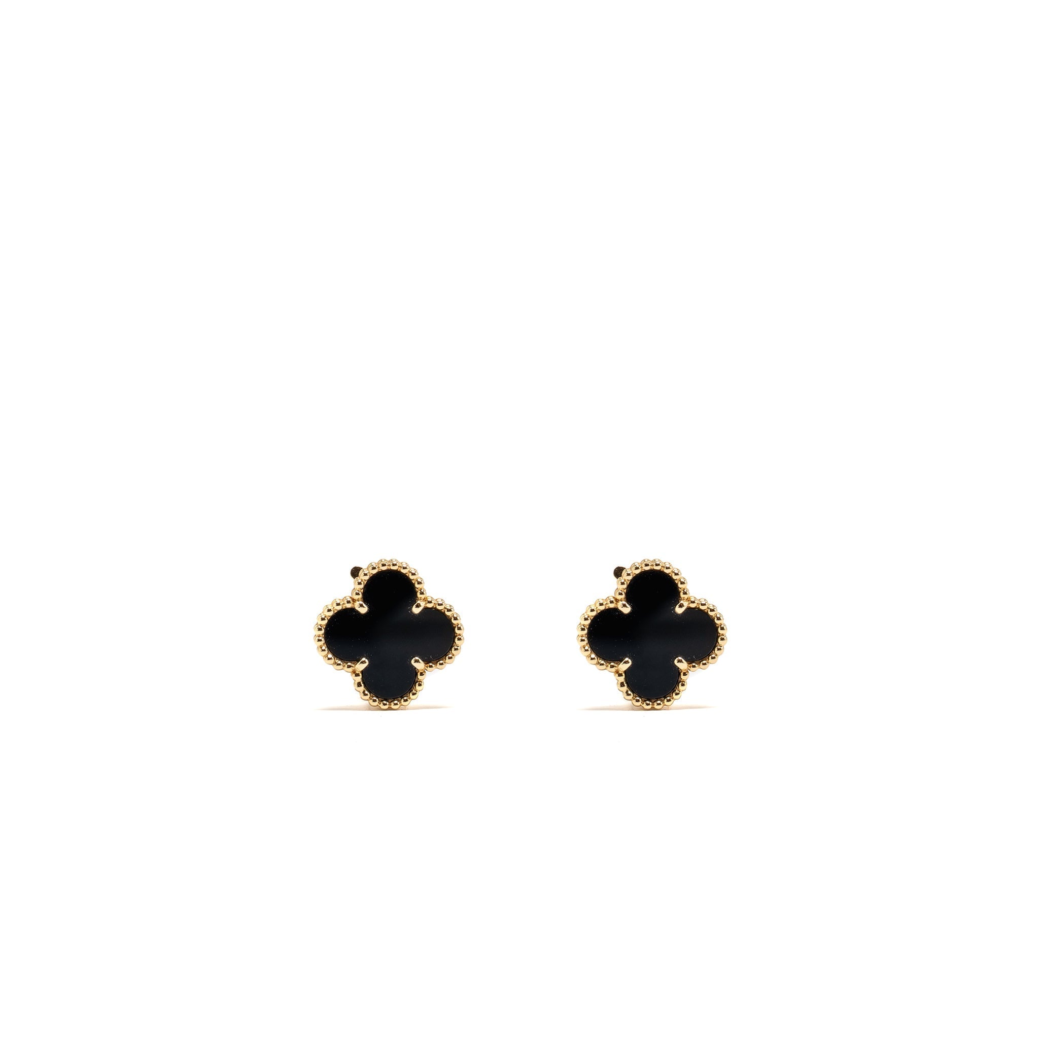 VAN CLEEF & ARPELS VINTAGE ALHAMBRA EARRINGS YELLOW GOLD, ONYX