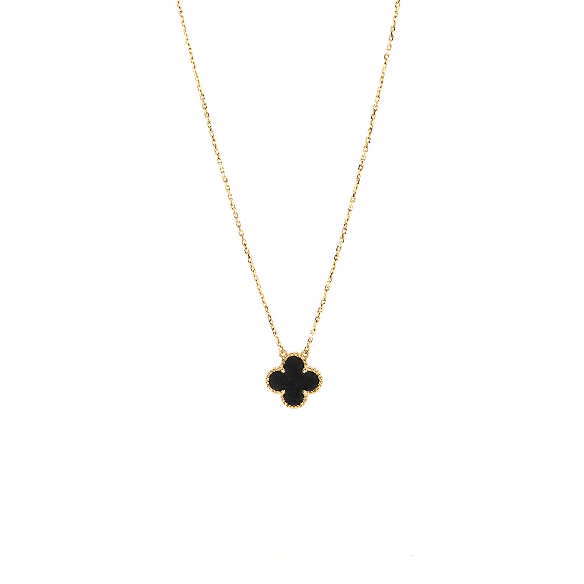 VAN CLEEF & ARPELS VINTAGE ALHAMBRA PENDANT YELLOW GOLD, ONYX