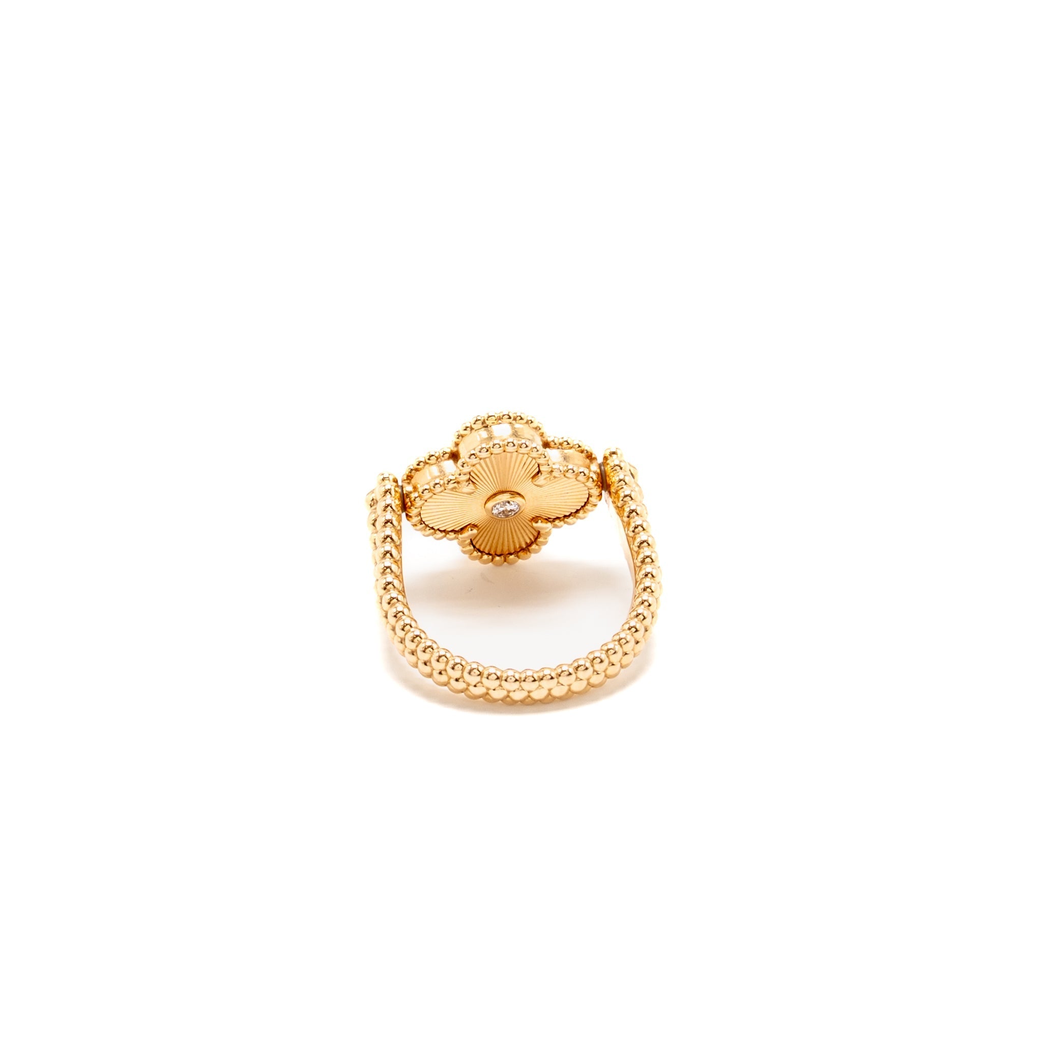 VAN CLEEF AND ARPELS VINTAGE ALHAMBRA REVERSIBLE RING 18K ROSE GOLD, CARNELIAN, DIAMOND
