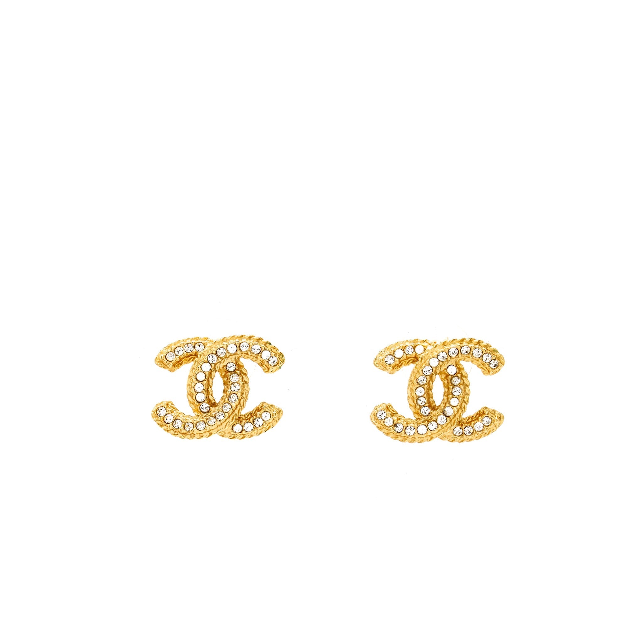 CHANEL CRYSTAL CC LOGO EARRINGS GOLD TONE