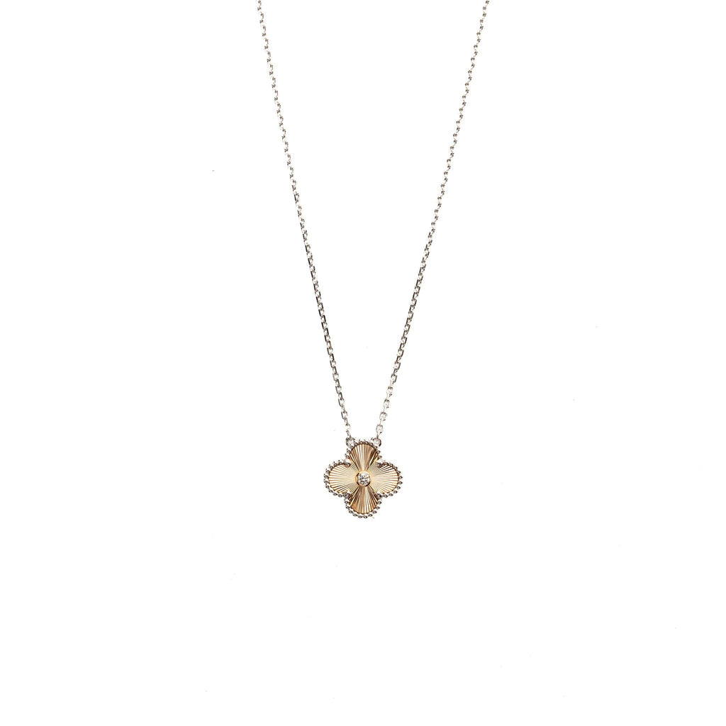 VAN CLEEF & ARPELS VINTAGE ALHAMBRA PENDANT WHITE GOLD, GUILLOCHE ROSE GOLD WITH DIAMOND