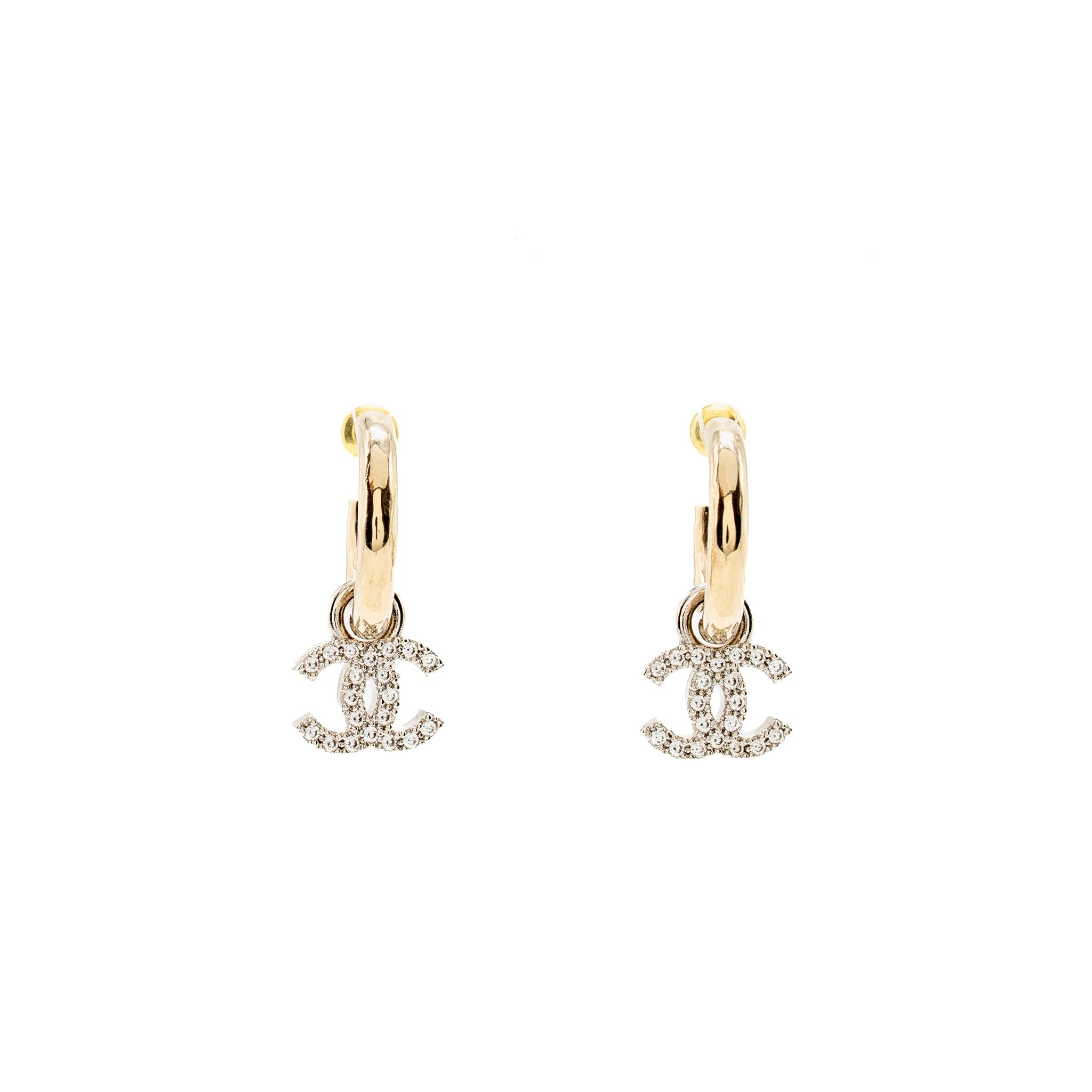 CHANEL CC DROP EARRINGS CRYSTAL LIGHT GOLD/SILVER TONE