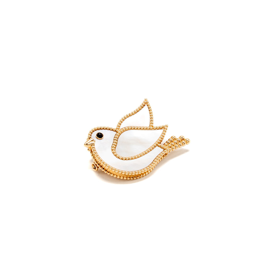 VAN CLEEF & ARPELS LUCKY ANIMALS DOVE CLIP ROSE GOLD/MOTHER-OF-PEARL/ONYX