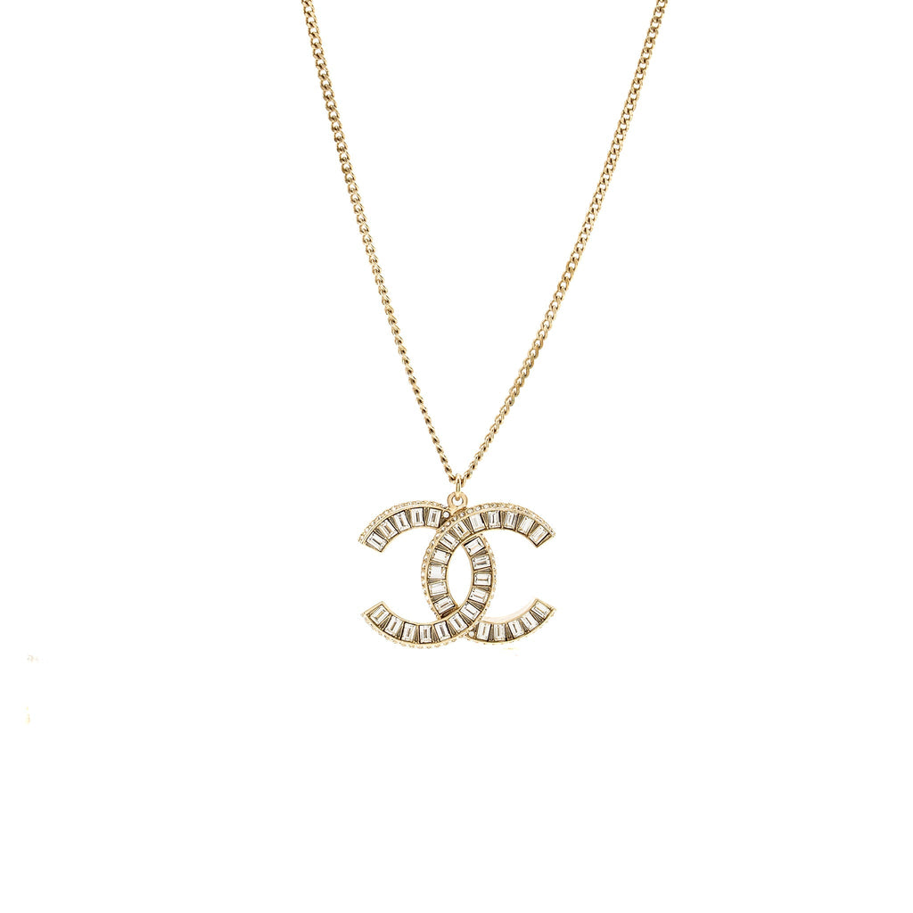 CHANEL CRYSTAL CC LOGO NECKLACE LIGHT GOLD TONE