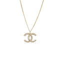 CHANEL CRYSTAL CC LOGO NECKLACE LIGHT GOLD TONE