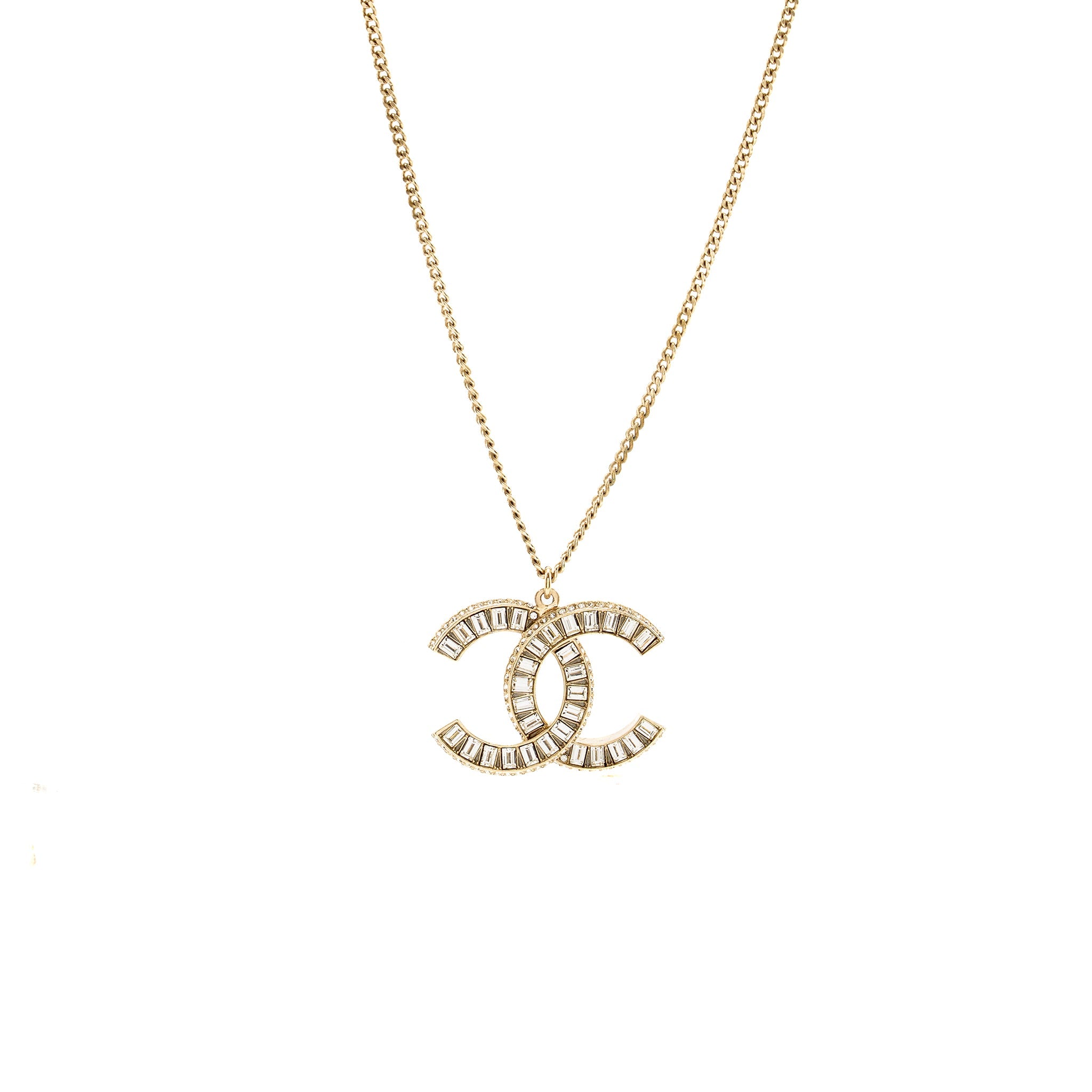 CHANEL CRYSTAL CC LOGO NECKLACE LIGHT GOLD TONE