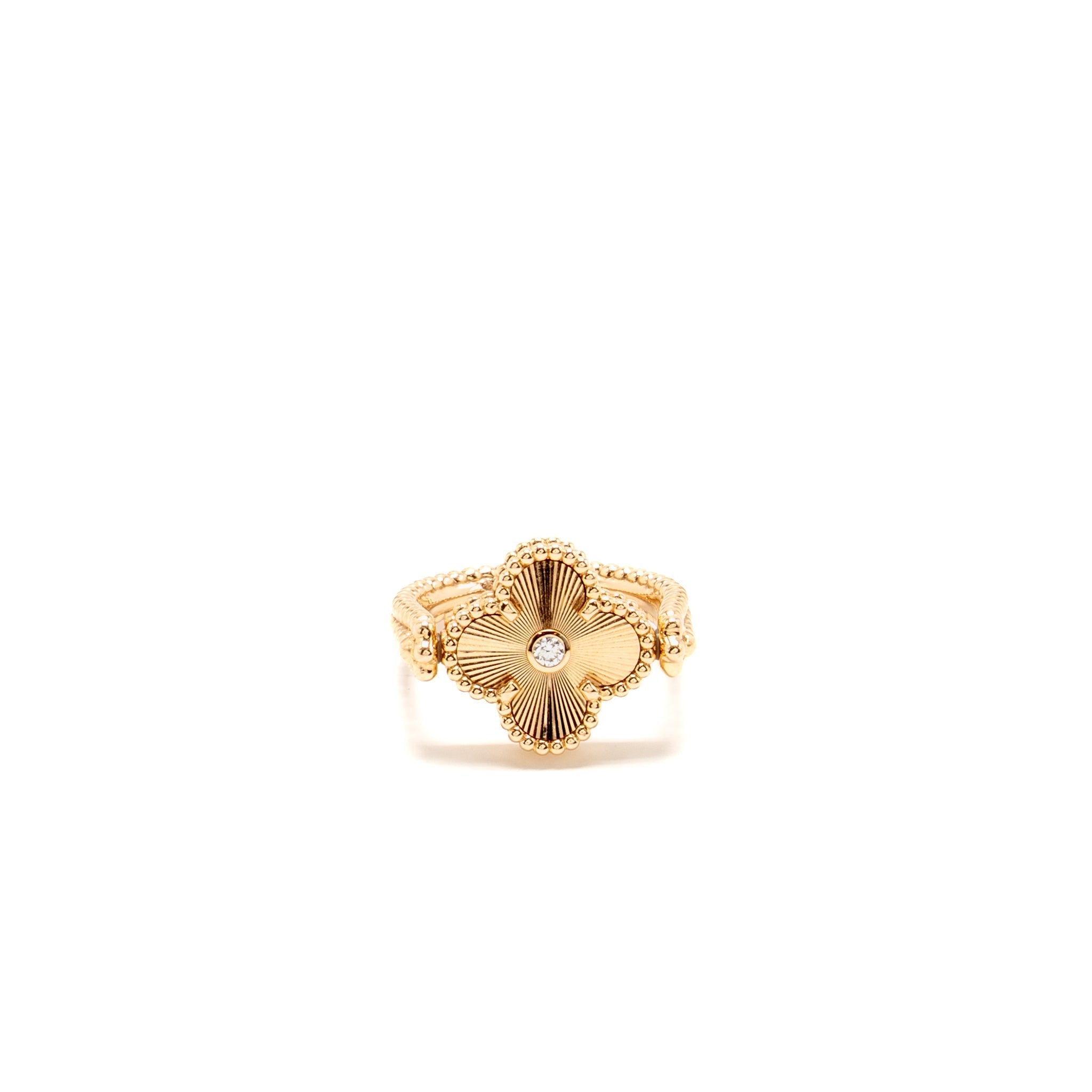 VAN CLEEF AND ARPELS VINTAGE ALHAMBRA REVERSIBLE RING 18K ROSE GOLD, CARNELIAN, DIAMOND