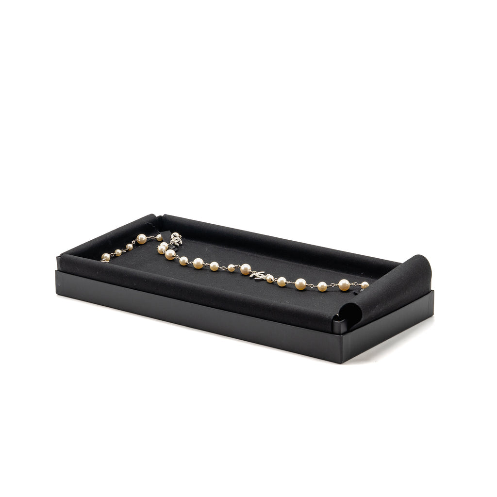 CHANEL PEARL AND CC WITH CRYSTAL LONG NECKLACE SILVER TONE