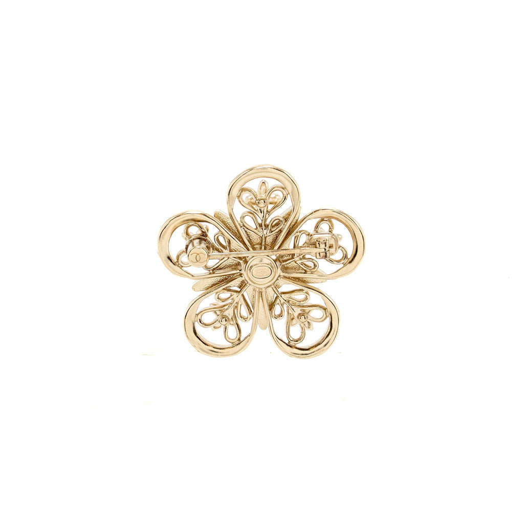 CHANEL CC FLOWER STAR BROOCH PEARL/CRYSTAL LIGHT GOLD TONE