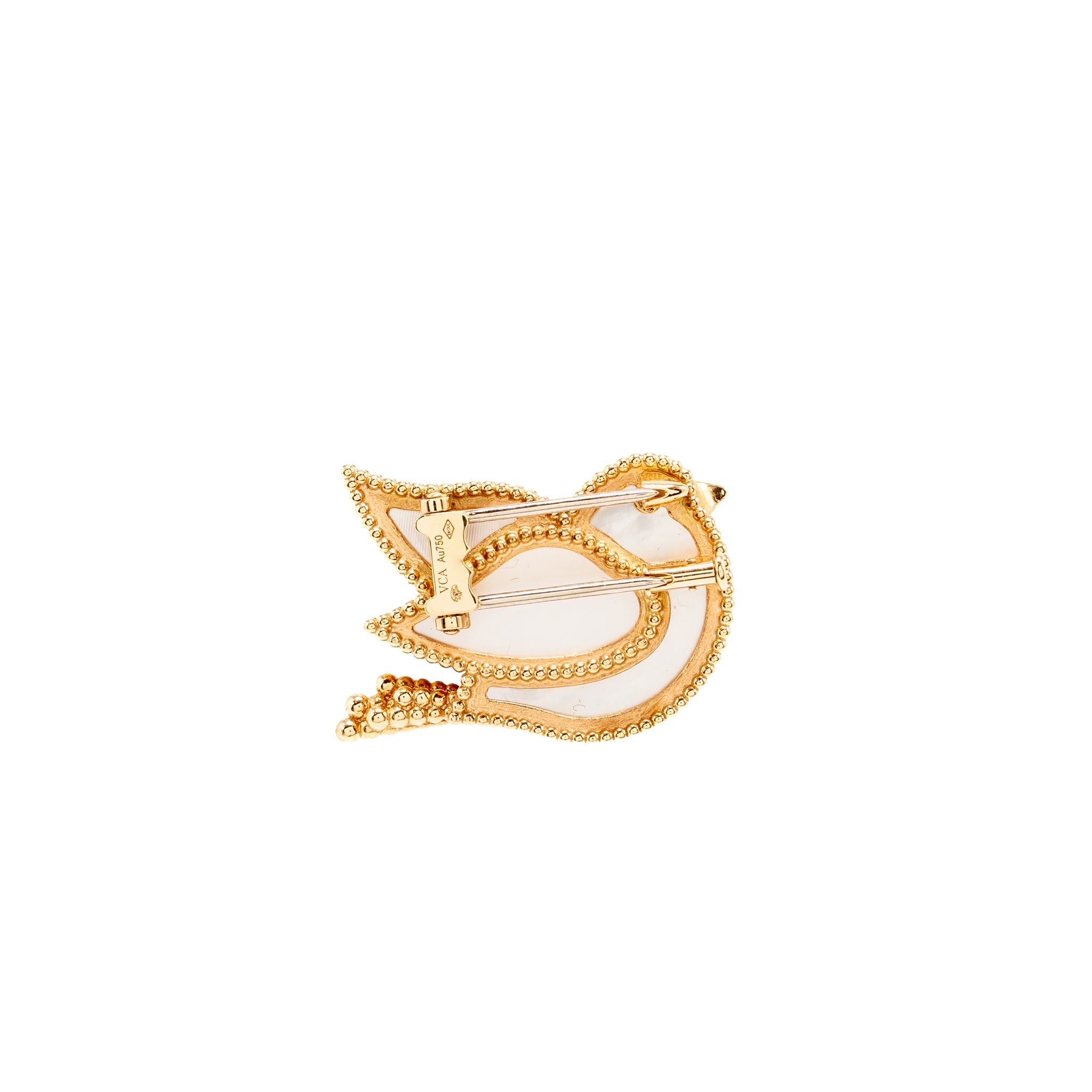 VAN CLEEF & ARPELS LUCKY ANIMALS DOVE CLIP ROSE GOLD/MOTHER-OF-PEARL/ONYX