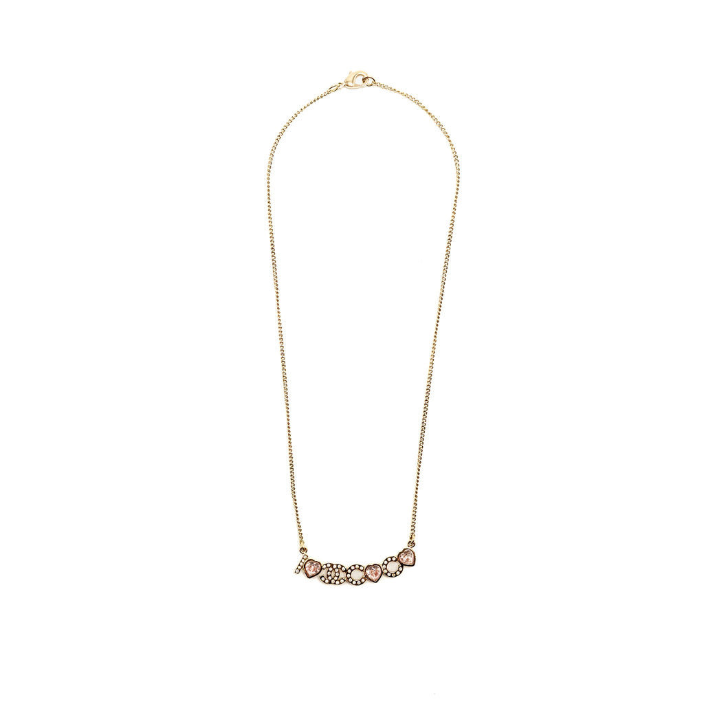 CHANEL I LOVE CHANEL COCO NECKLACE CRYSTAL PINK/LIGHT GOLD TONE