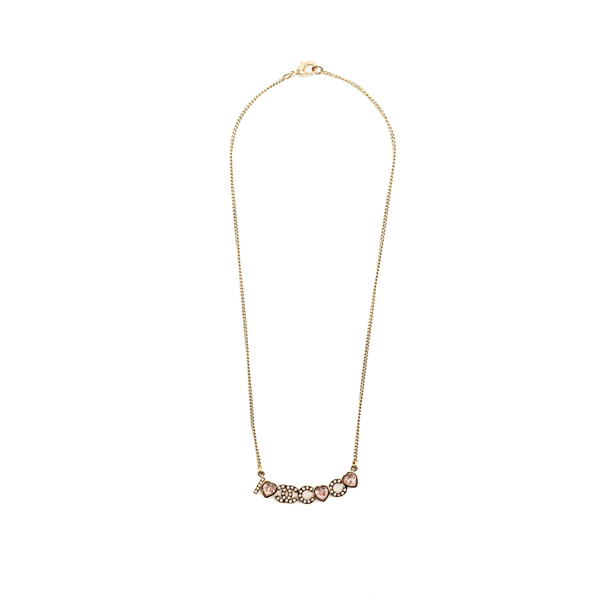 CHANEL I LOVE CHANEL COCO NECKLACE CRYSTAL PINK/LIGHT GOLD TONE