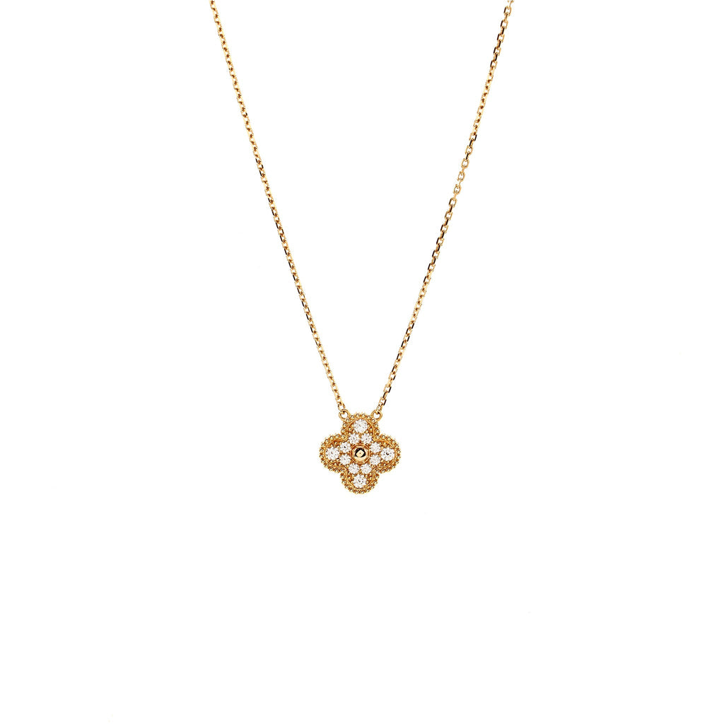 VAN CLEEF & ARPELS VINTAGE ALHAMBRA PENDANT ROSE GOLD DIAMONDS