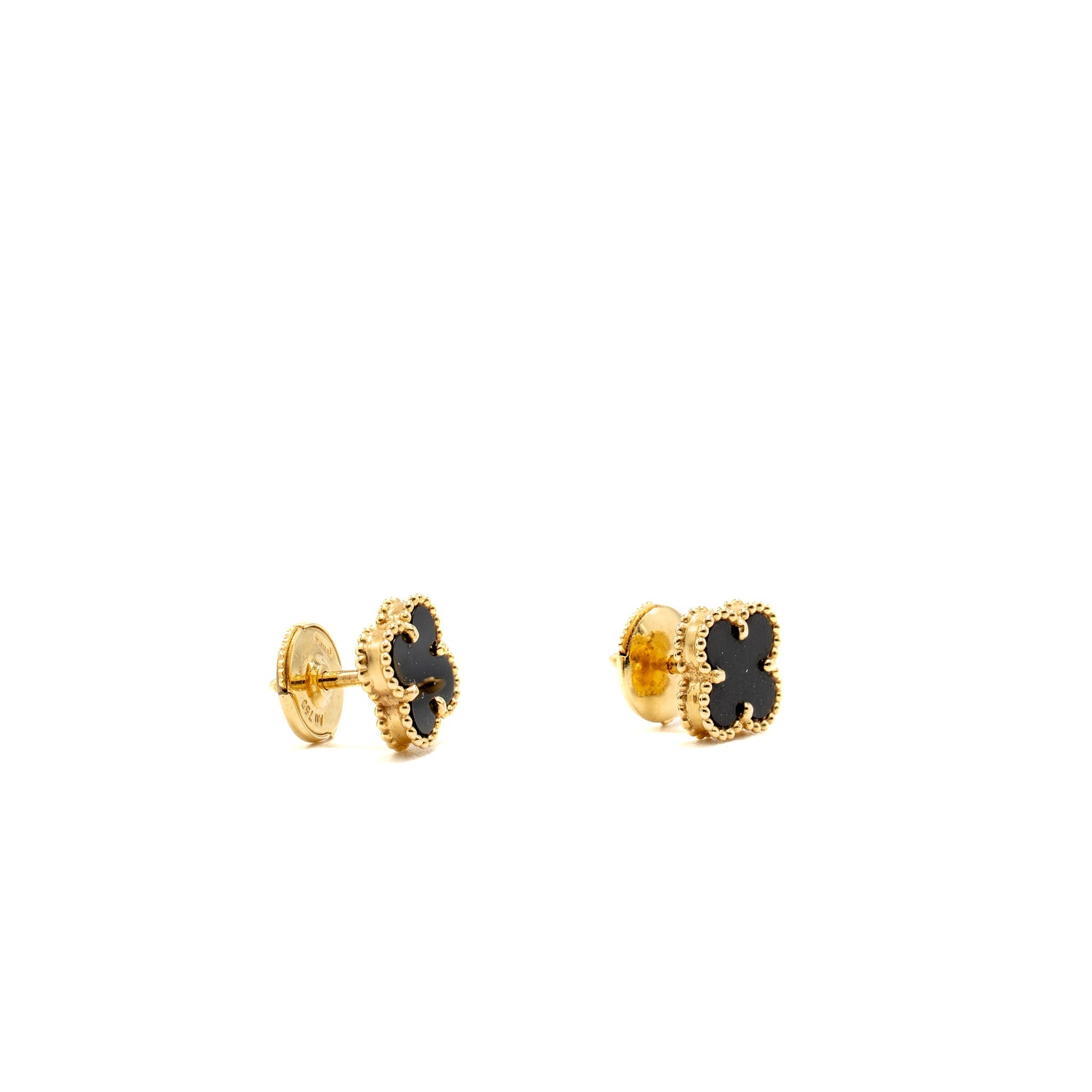 VAN CLEEF & ARPELS SWEET ALHAMBRA EARSTUDS EARRINGS, YELLOW GOLD / ONYX