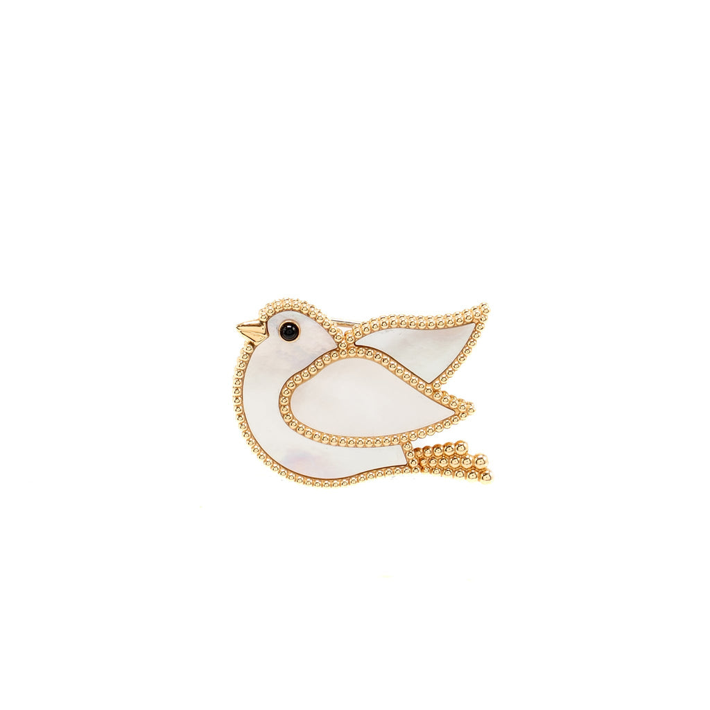 VAN CLEEF & ARPELS LUCKY ANIMALS DOVE CLIP ROSE GOLD/MOTHER-OF-PEARL/ONYX