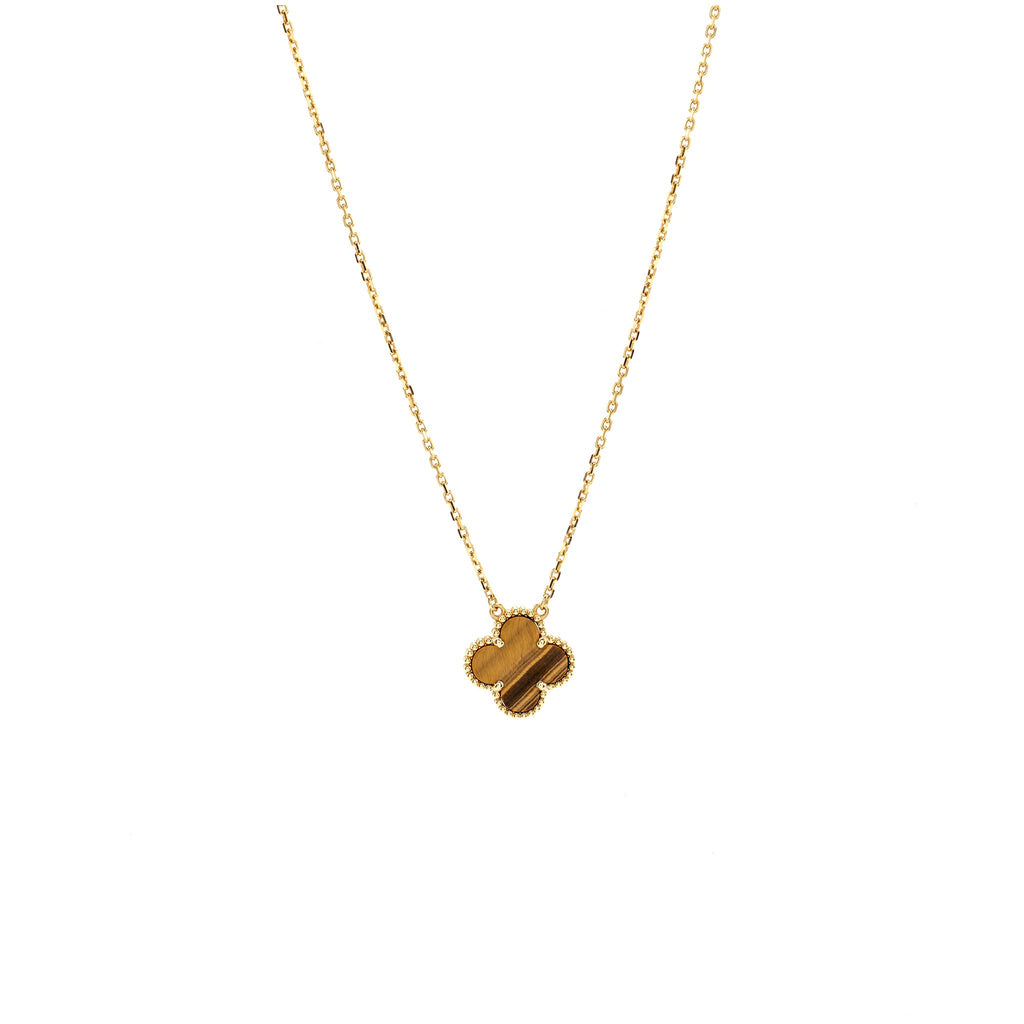 VAN CLEEF AND ARPELS VINTAGE ALHAMBRA PENDANT 18K YELLOW GOLD, TIGER EYE
