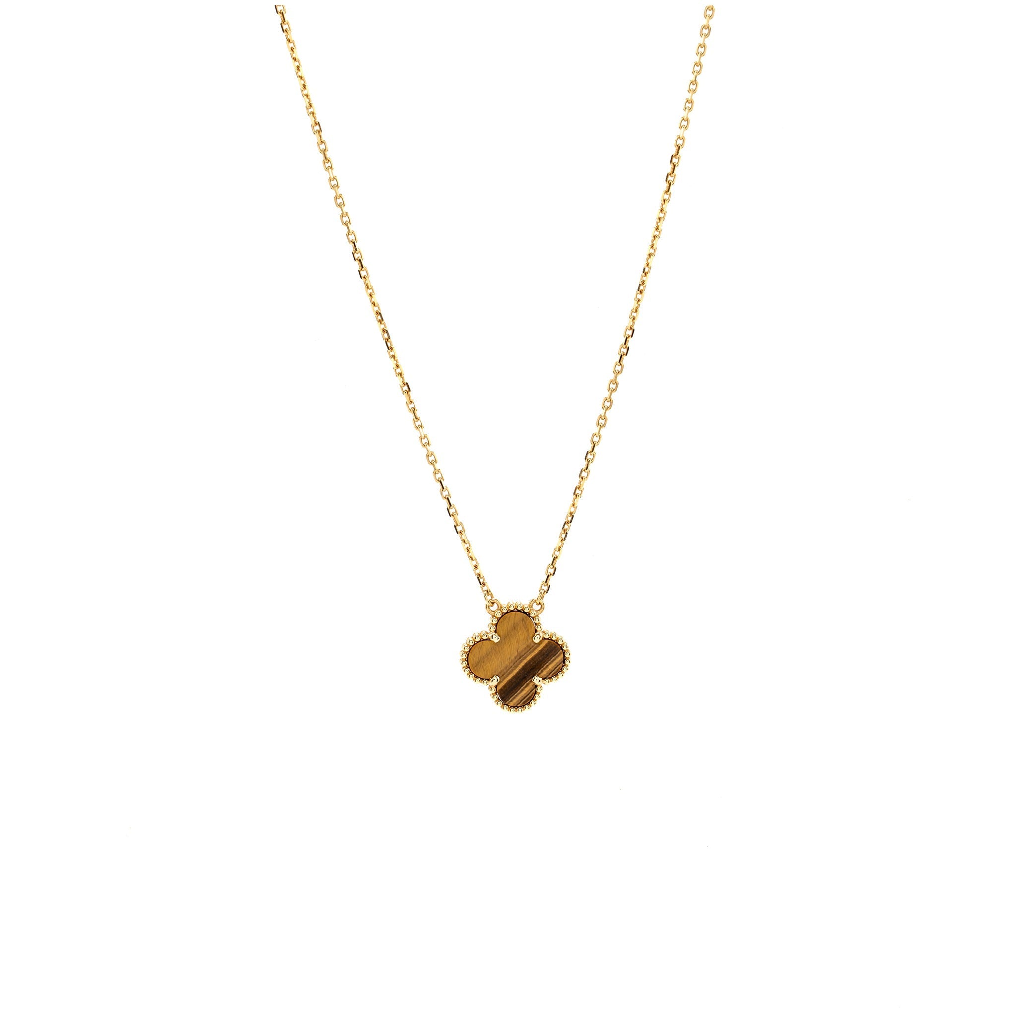 VAN CLEEF AND ARPELS VINTAGE ALHAMBRA PENDANT 18K YELLOW GOLD, TIGER EYE