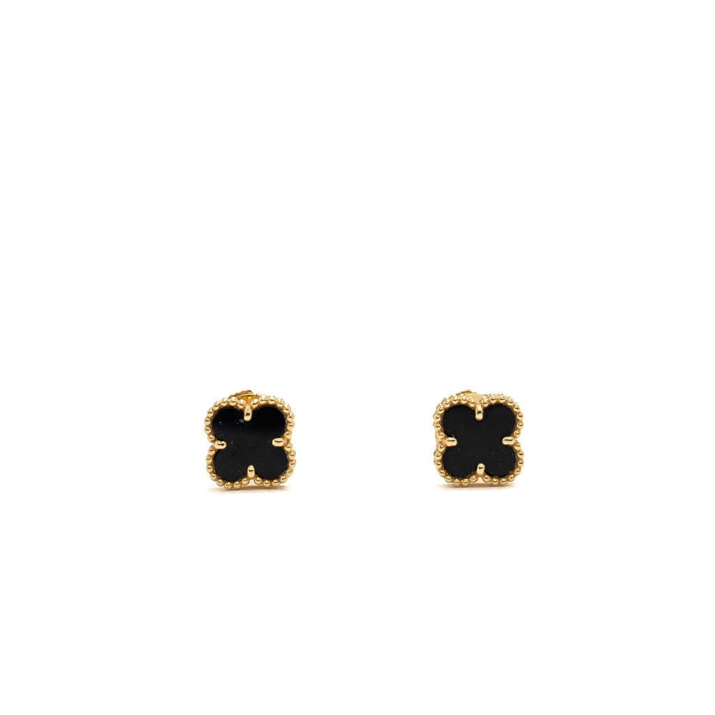 VAN CLEEF & ARPELS SWEET ALHAMBRA EARSTUDS EARRINGS, YELLOW GOLD / ONYX