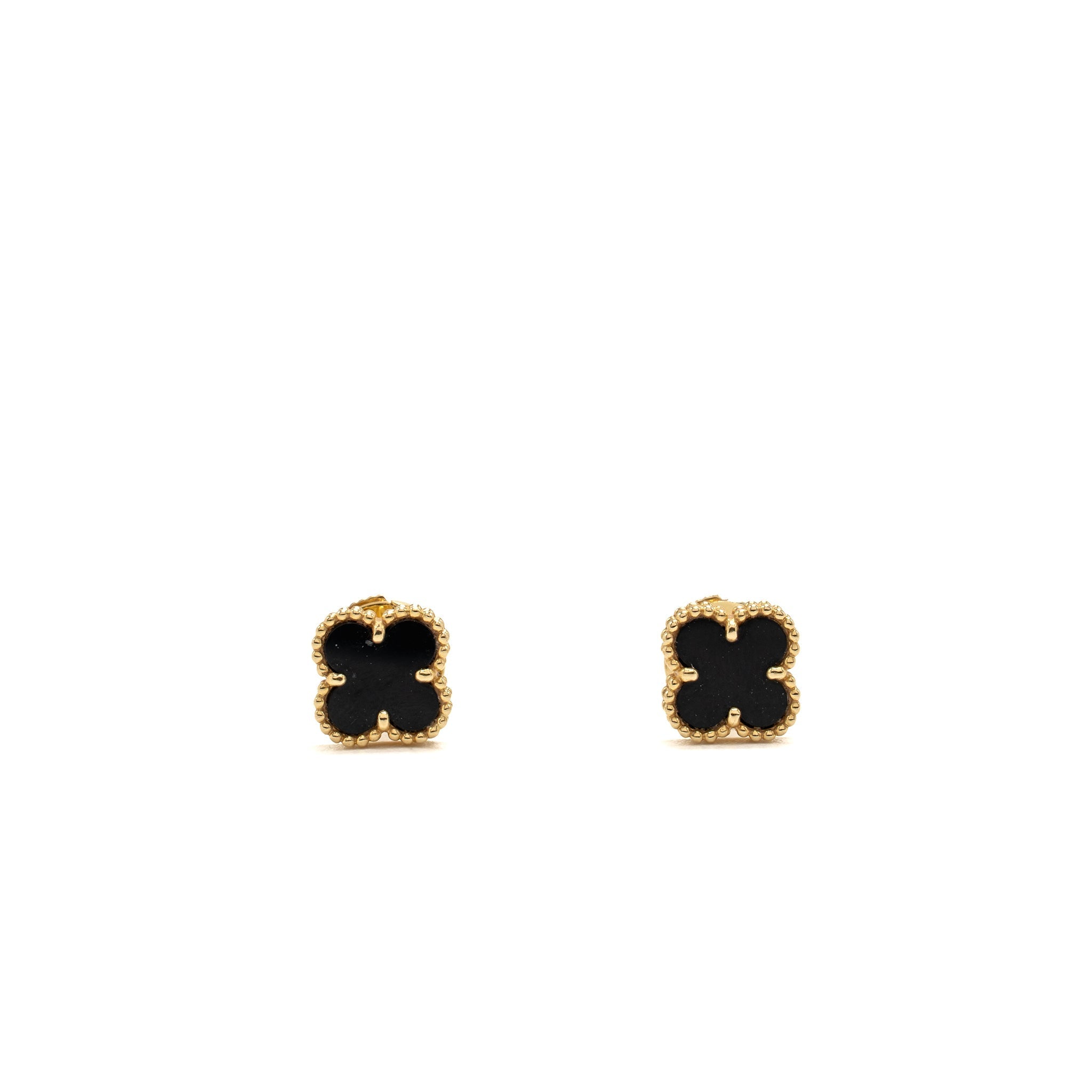 VAN CLEEF & ARPELS SWEET ALHAMBRA EARSTUDS EARRINGS, YELLOW GOLD / ONYX