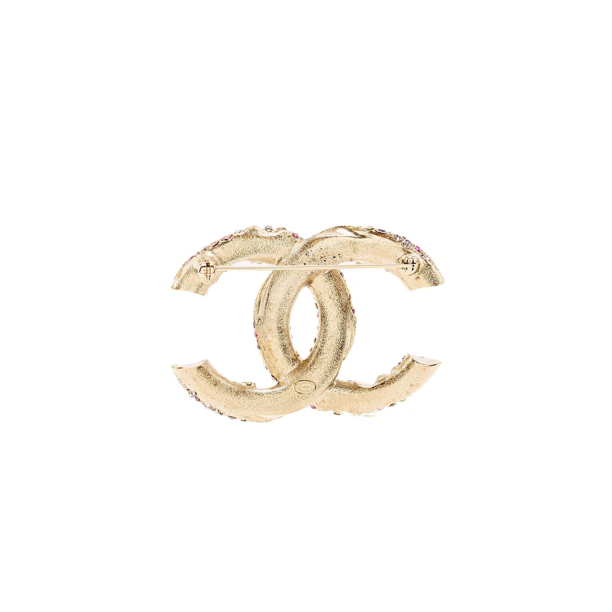 CHANEL CC LOGO BROOCH WITH CRYSTAL PINK/MULTICOLOUR GOLD TONE