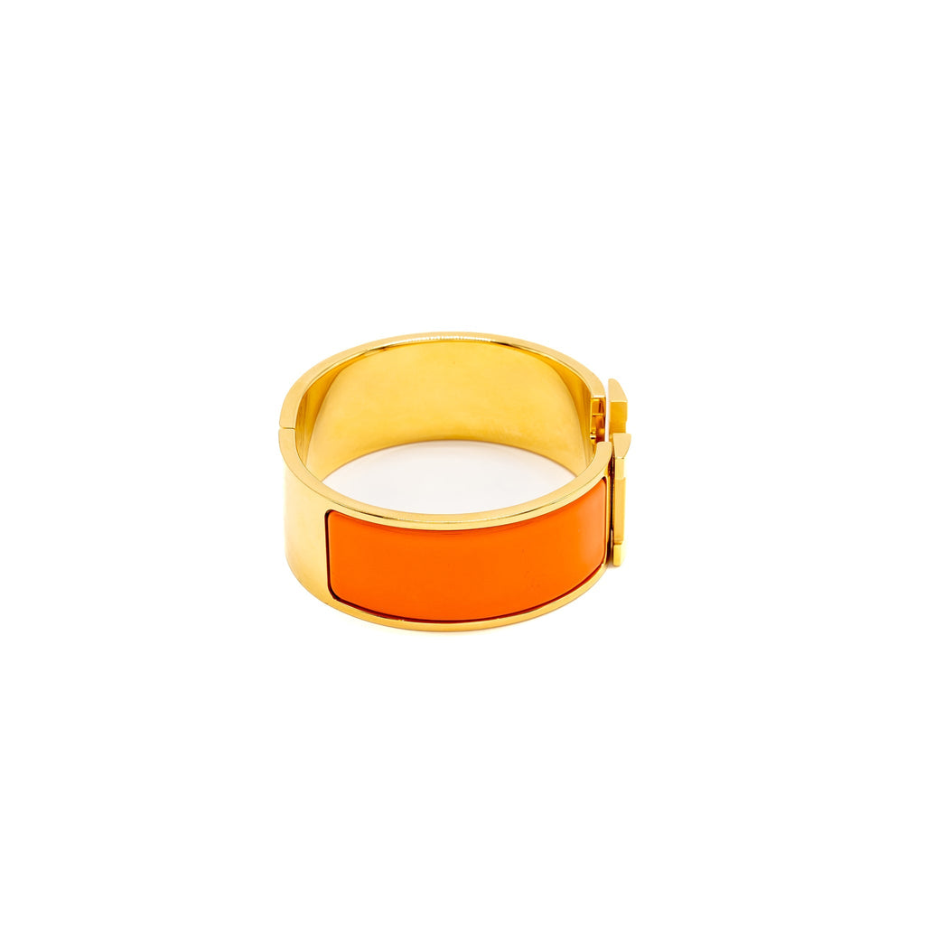 HERMES CLIC CLAC H BRACELET ORANGE GOLD TONE