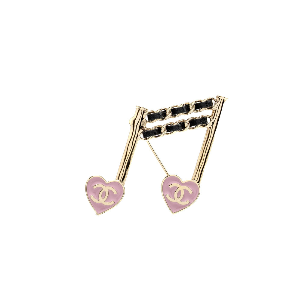 CHANEL 24A MUSIC NOTE CC LOGO HEART BROOCH GOLD TONE
