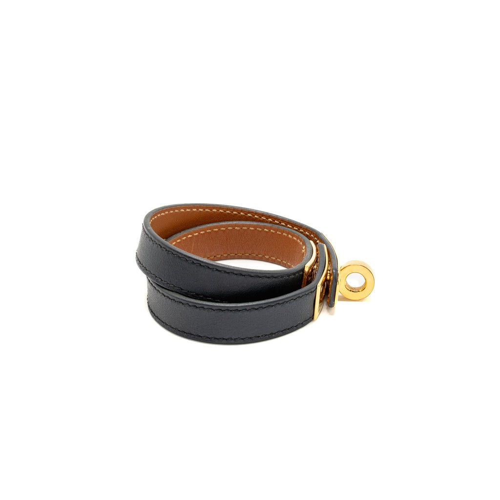HERMES KELLY DOUBLE TOUR BRACELET CALFSKIN BLACK GHW STAMP SQUARE P
