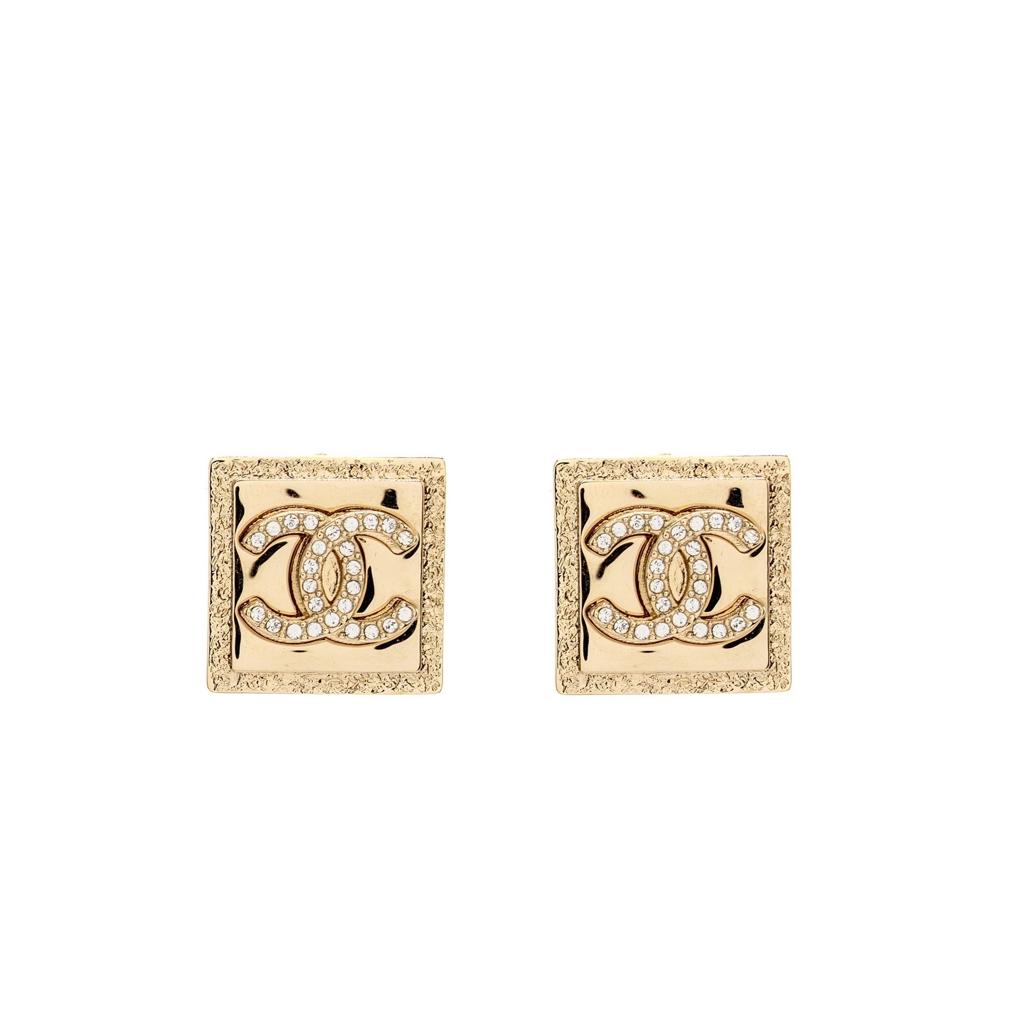 CHANEL SQUARE CC LOGO EARRINGS LIGHT GOLD TONE