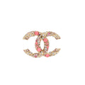 CHANEL CC LOGO BROOCH WITH CRYSTAL PINK/MULTICOLOUR GOLD TONE