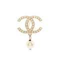 CHANEL CC BROOCH PEARL DROP LIGHT GOLD TONE