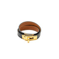 HERMES KELLY DOUBLE TOUR BRACELET CALFSKIN BLACK GHW STAMP SQUARE P