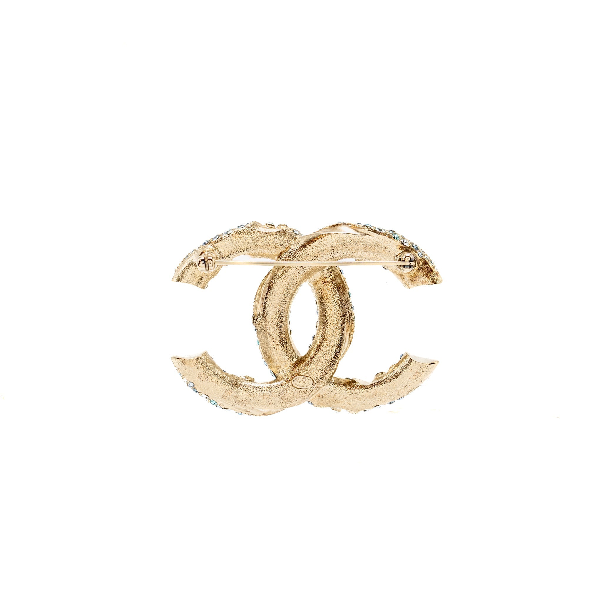 CHANEL CC LOGO BROOCH WITH CRYSTAL BLUE/MULTICOLOUR GOLD TONE