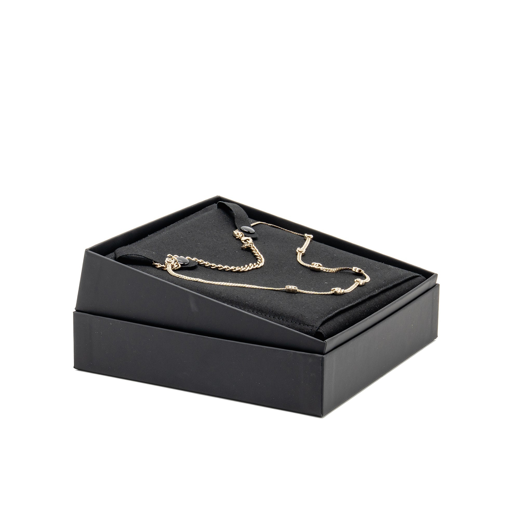 CHANEL MINI CC LOGO 7 MOTIF NECKLACE LIGHT GOLD TONE