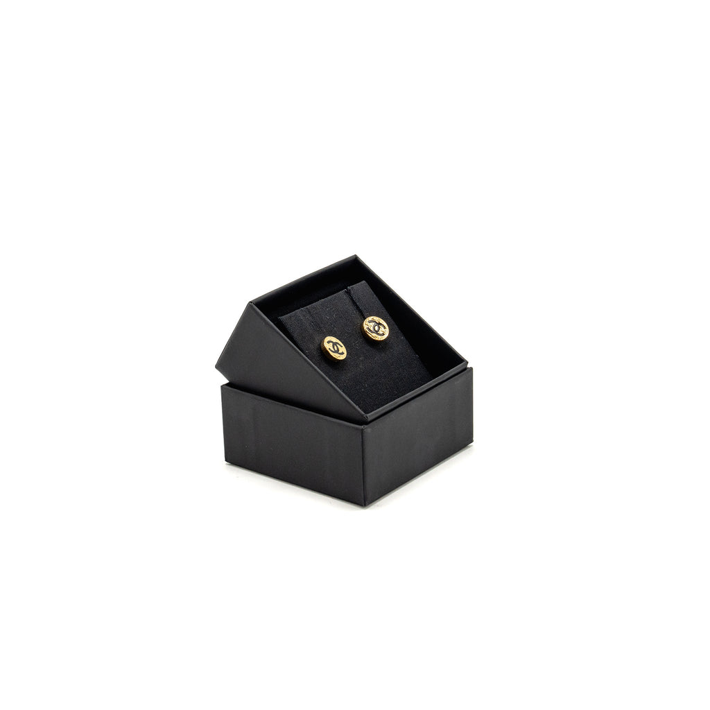CHANEL MINI ROUND CC LOGO EARRINGS GOLD TONE