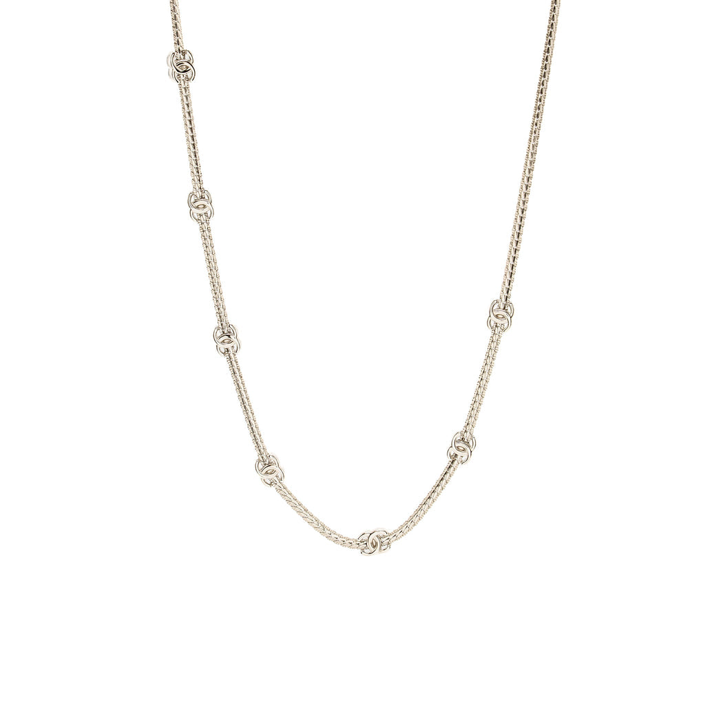 CHANEL CC LOGO SHORT CHAIN NECKLACE SILVER TONE