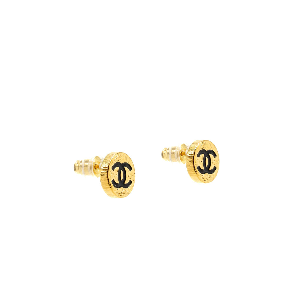 CHANEL MINI ROUND CC LOGO EARRINGS GOLD TONE