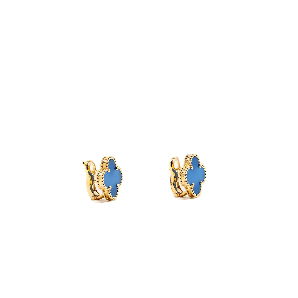 VAN CLEEF AND ARPELS VINTAGE ALHAMBRA EARRINGS YELLOW GOLD/ BLUE AGATE