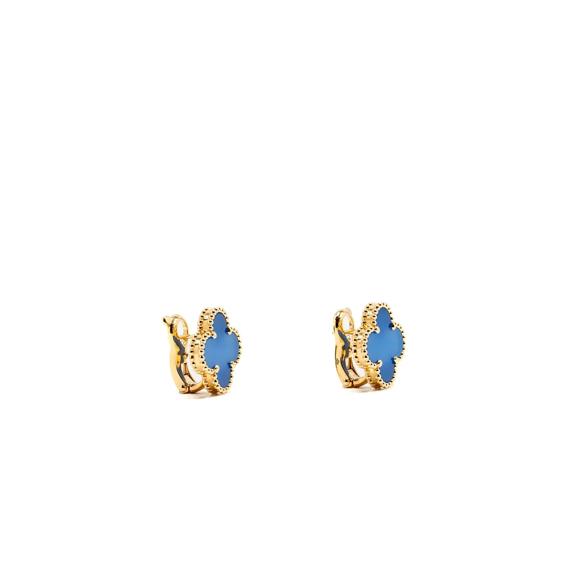 VAN CLEEF AND ARPELS VINTAGE ALHAMBRA EARRINGS YELLOW GOLD/ BLUE AGATE
