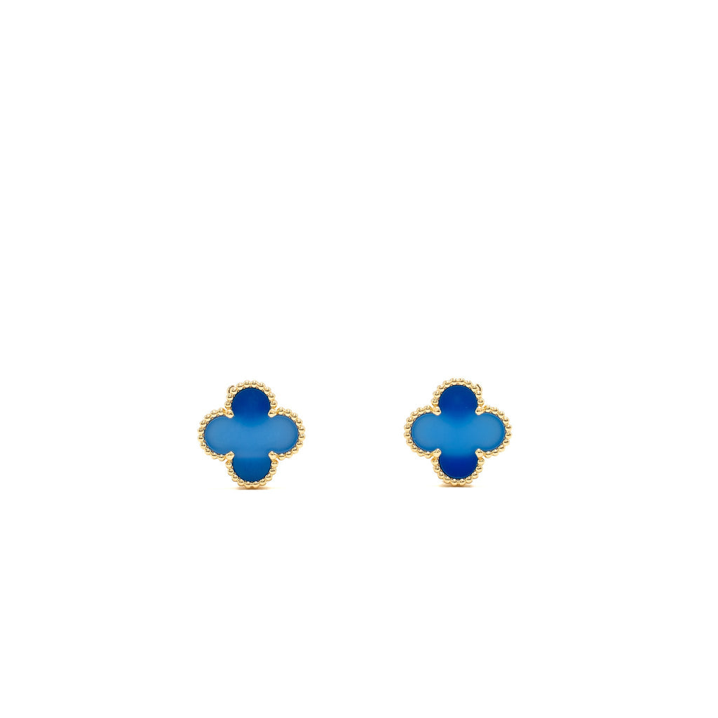 VAN CLEEF AND ARPELS VINTAGE ALHAMBRA EARRINGS YELLOW GOLD/ BLUE AGATE