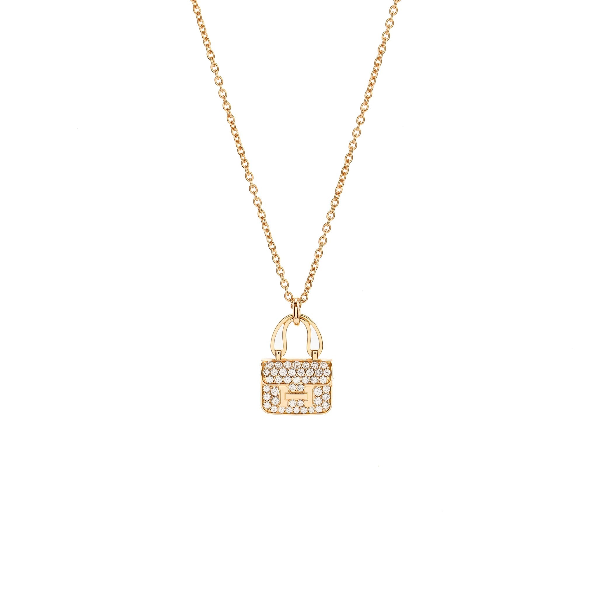 HERMES CONSTANCE AMULETTE PENDANT ROSE GOLD WITH DIAMONDS