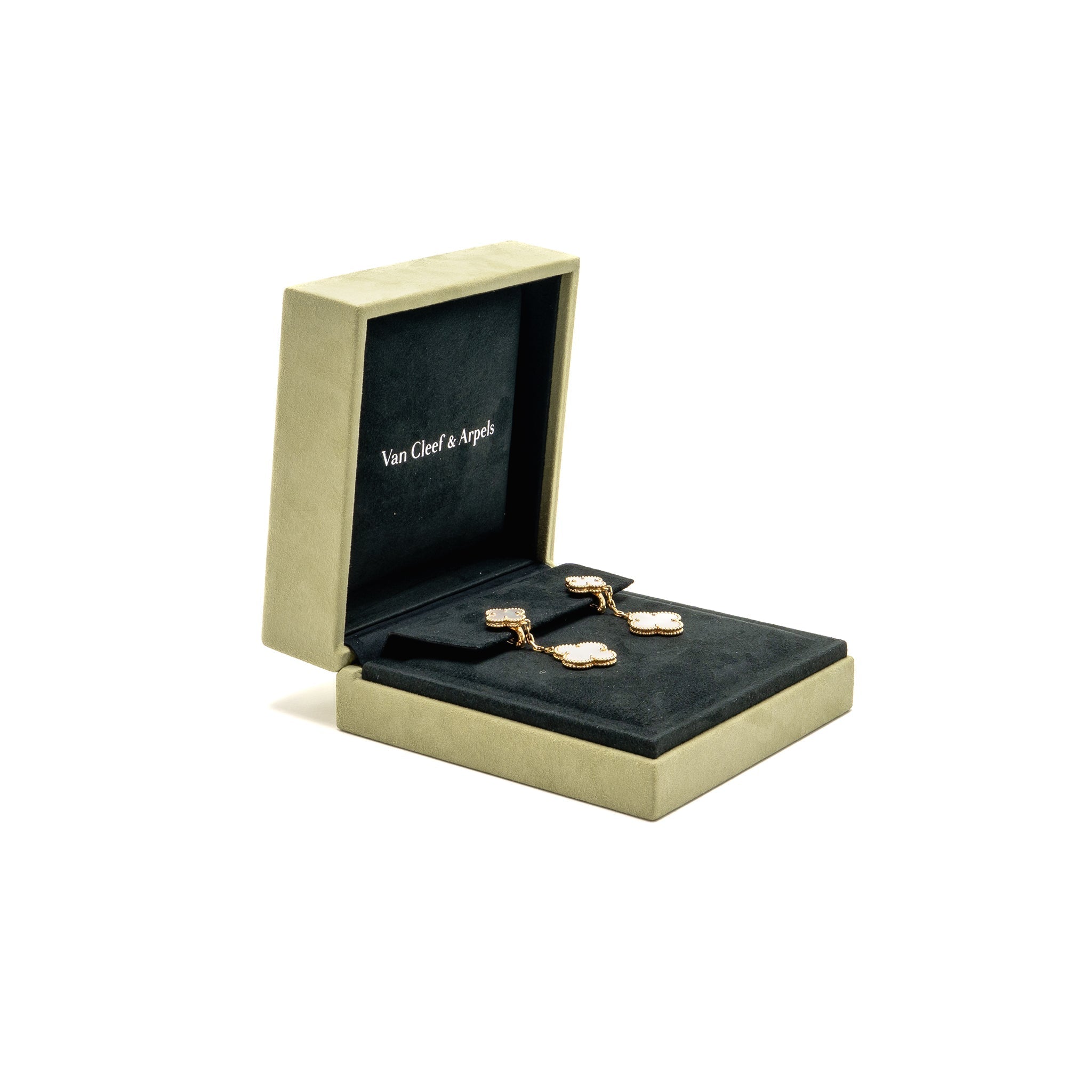 VAN CLEEF & ARPELS MAGIC ALHAMBRA 2-MOTIF EARRINGS, YELLOW GOLD, WHITE MOTHER-OF-PEARL