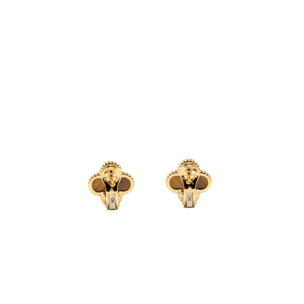 VAN CLEEF AND ARPELS VINTAGE ALHAMBRA EARRINGS YELLOW GOLD TIGER’S EYE