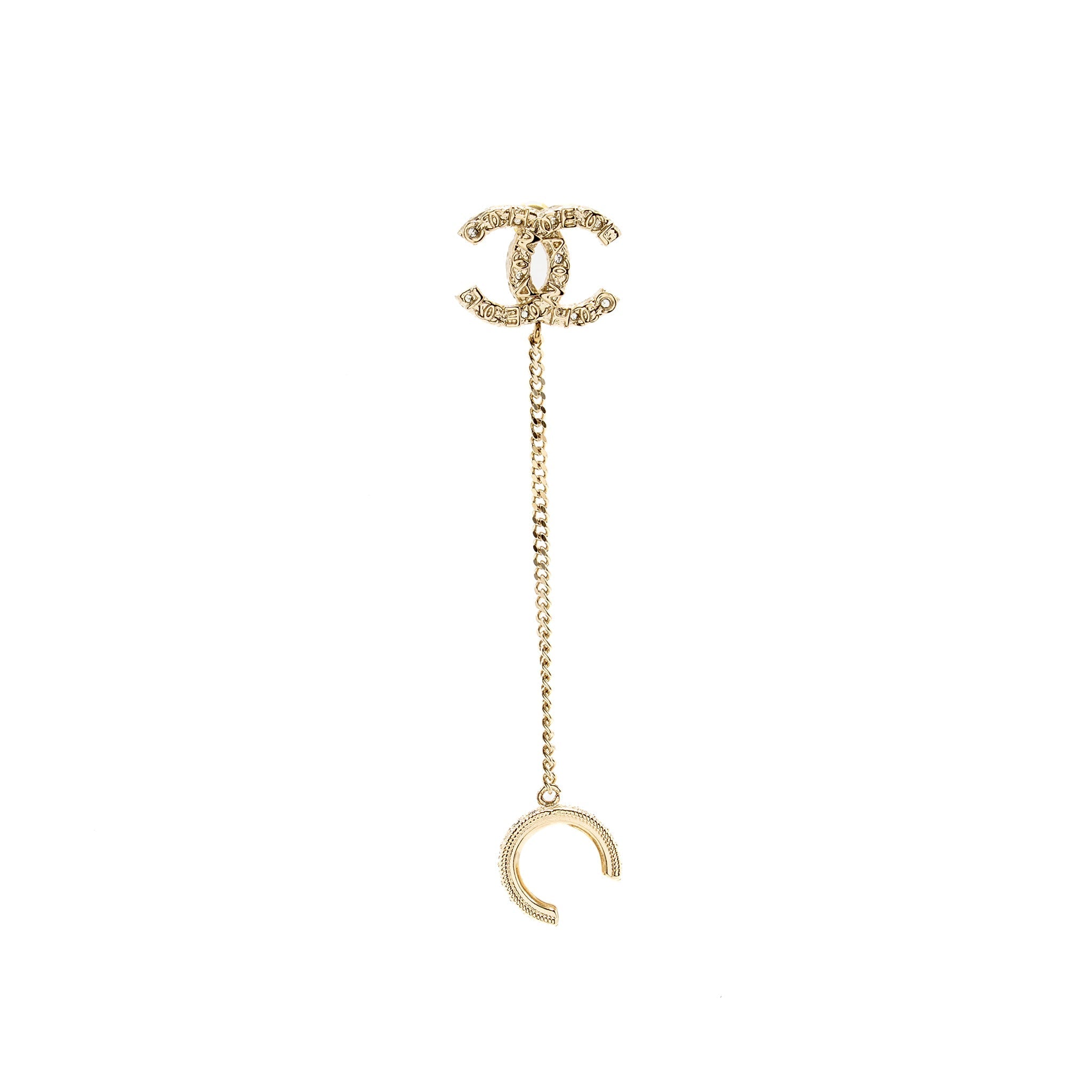 CHANEL 21P CC EARRINGS WITH EAR CUFF CRYSTAL LIGHT GOLD TONE