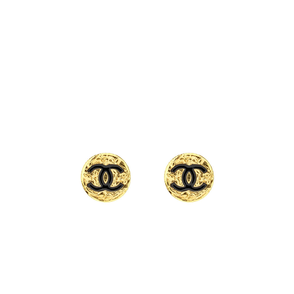 CHANEL MINI ROUND CC LOGO EARRINGS GOLD TONE