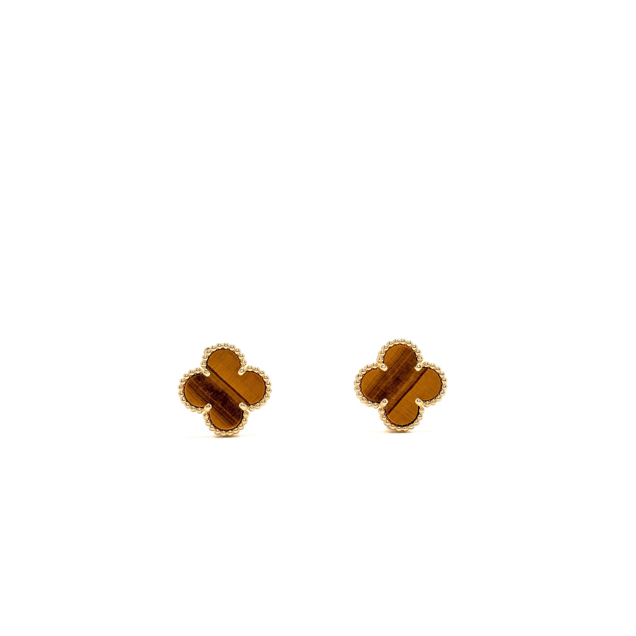 VAN CLEEF AND ARPELS VINTAGE ALHAMBRA EARRINGS YELLOW GOLD TIGER’S EYE