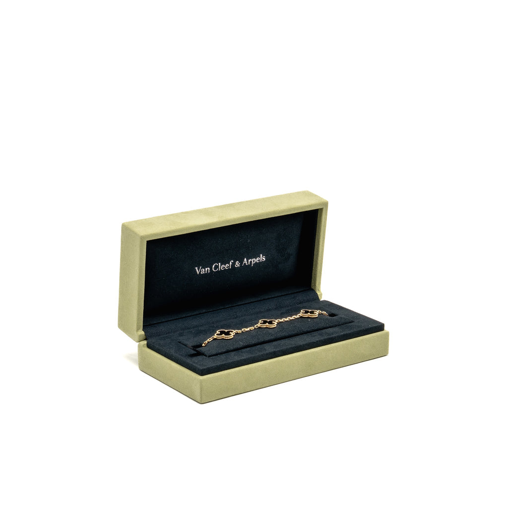 VAN CLEEF & ARPELS VINTAGE ALHAMBRA 5-MOTIF BRACELET YELLOW GOLD, ONYX